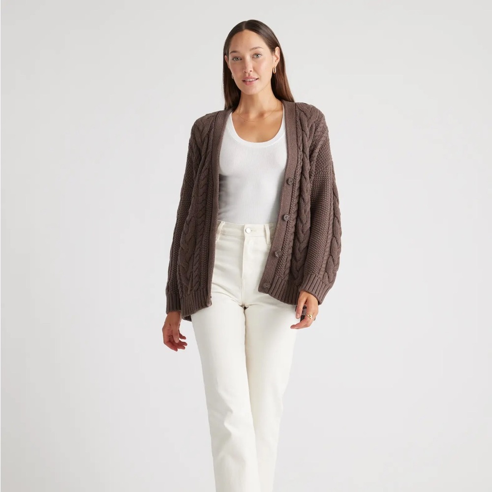 100% Organic Cotton Oversized Cable Cardigan Sm
